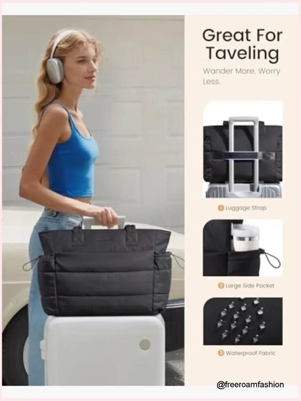 Puffer Tote Bag with Tumbler Holder, Laptop Handbag for Work Travel